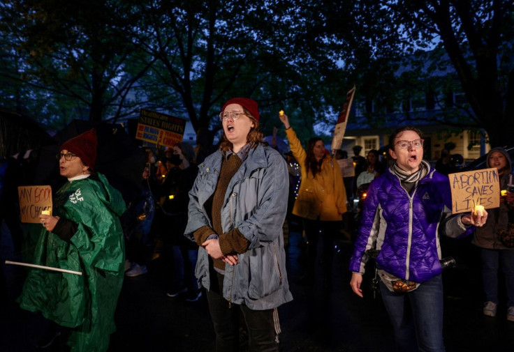 Demonstrators in support of reproductive rights protest outside of Supreme Court Justice Brett Kavanaugh's home in Chevy Chase, Maryland, near Washington, U.S., May 7, 2022.