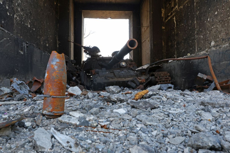 A view shows a destroyed tank during Ukraine-Russia conflict in the city of Sievierodonetsk in the Luhansk Region, Ukraine July 1, 2022. 