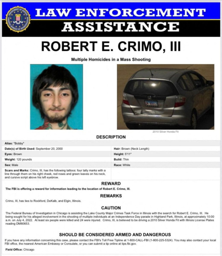 Robert (Bob) E. Crimo III, a person of interest in the mass shooting that took place at a Fourth of July parade route in the wealthy Chicago suburb of Highland Park, Illinois, U.S. is seen in this wanted poster released July 4, 2022. Lake County Sheriff's