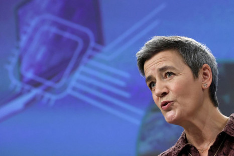 European Commission Vice President Margrethe Vestager holds a news conference on a plan to boost the chip industry, in Brussels, Belgium, February 8, 2022. 