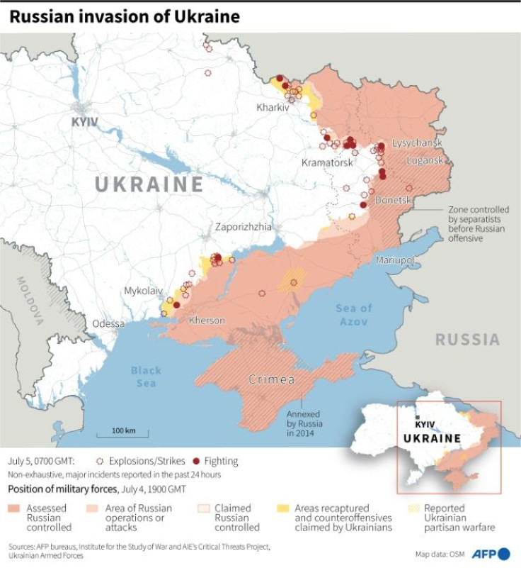 Map showing the situation in Ukraine, as of July 5 at 0700 GMT
