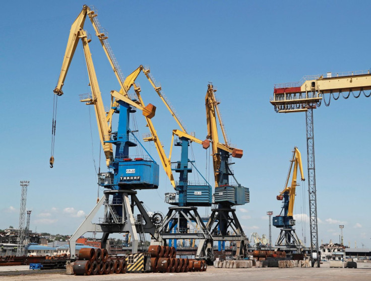 Steel rolls are stacked on the dock before being loaded on board the RM 3 cargo ship at the Port of Mariupol, during Ukraine-Russia conflict in the southern city of Mariupol, Ukraine May 30, 2022.