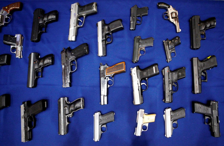 Seized handguns are pictured at the police headquarters in New York, New York August 19, 2013.