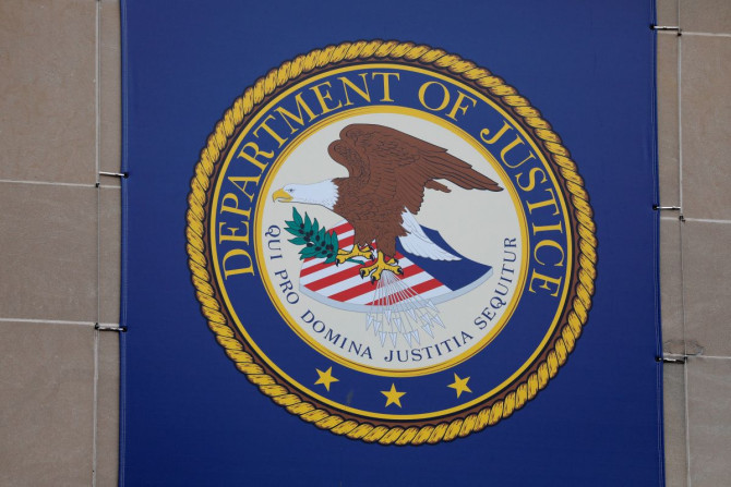 The crest of the United States Department of Justice is seen at its headquarters in Washington, D.C., U.S., May 10, 2021. 