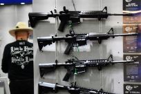 Colt M4 Carbine and AR-15 style assault rifles on display during the National Rifle Association (NRA) Annual Meeting in Houston, Texas in May.