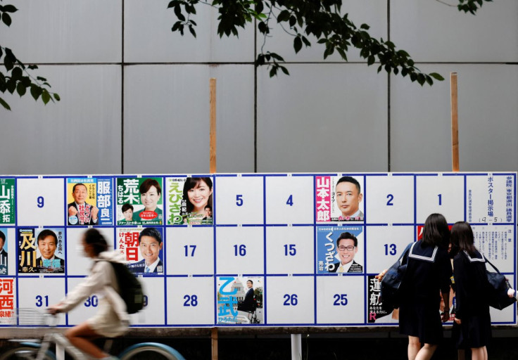  Candidates' posters for the July 10, 2022 Upper House election are displayed along a street in Tokyo, Japan, June 22, 2022.  
