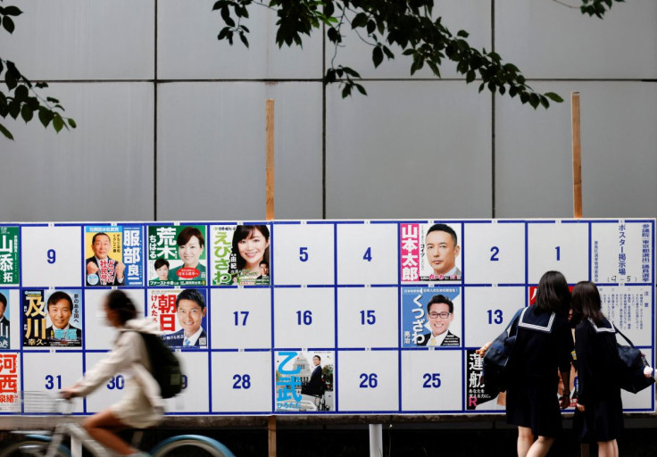 Candidates' posters for the July 10, 2022 Upper House election are displayed along a street in Tokyo, Japan, June 22, 2022.
