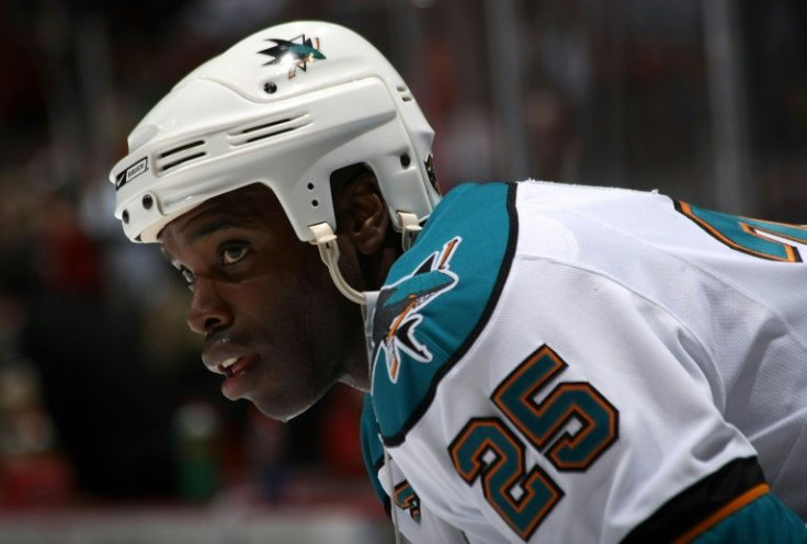 Mike Grier, seen here playing for the San Jose Sharks in 2008, has been hired as the NHL's first Black general manager by the Sharks