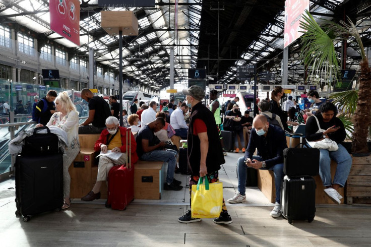 Travelers on the concourse during a France's national state-owned railway company SNCF workers strike, at Gare de Lyon train station in Paris, France, July 6, 2022.