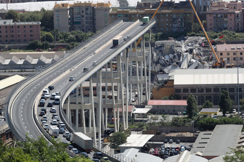 The collapsed Morandi Bridge is seen in the Italian port city of Genoa, Italy August 16, 2018.  