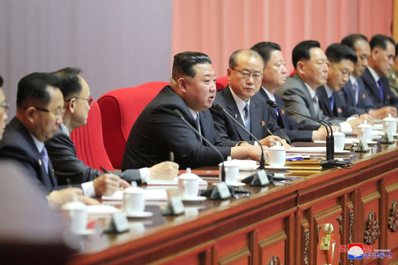 North Korea's leader Kim Jong Un addresses a special workshop for officials in the party life guidance sections of organisational departments of party committees at all levels of the Workers' Party of Korea (WPK) in Pyongyang, North Korea, in this undated
