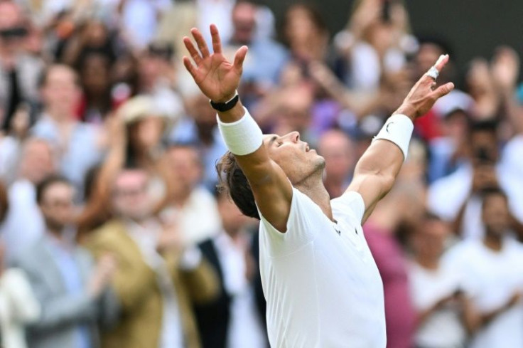 Rafael Nadal celebrates reaching the Wimbledon semi-finals