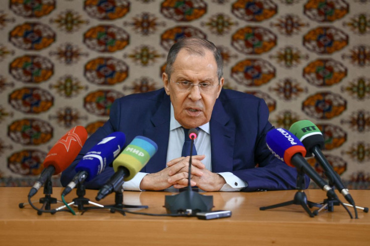 Russia's Foreign Minister Sergei Lavrov speaks during a news briefing ahead of Caspian Summit in Ashgabat, Turkmenistan June 28, 2022. Russian Foreign Ministry/Handout via REUTERS