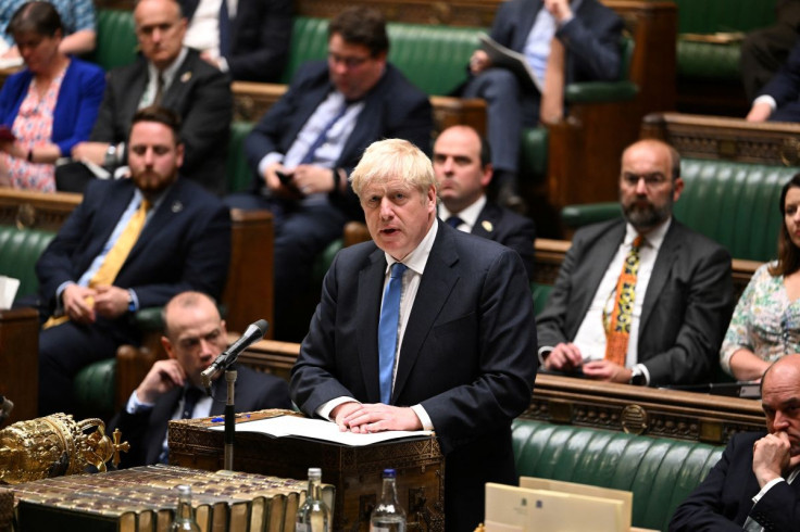 British Prime Minister Boris Johnson addresses parliament on the Commonwealth Heads of Government meeting, G7 and NATO summits, at the House of Commons in London, Britain July 4, 2022. UK Parliament/Jessica Taylor/Handout via REUTERS
