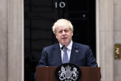 British Prime Minister Boris Johnson makes a statement at Downing Street in London, Britain, July 7, 2022. 