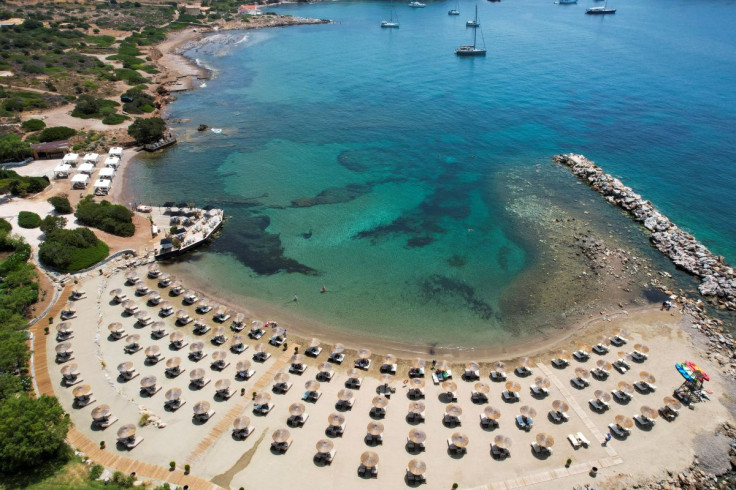A view of a beach in front of the Cape Sounio Grecotel Resort, in Cape Sounion, near Athens, Greece, June 23, 2022.