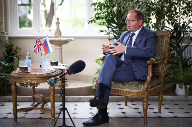 Ambassador of Russia to the United Kingdom Andrei Kelin speaks during an interview with Reuters, inside the residence of the Russian Ambassador, in London, Britain, May 20, 2021. 