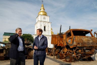U.S. Senators Lindsey Graham (R-SC) and Richard Blumenthal (D-CT) visit an exhibition of destroyed Russian vehicles and weapons, as Russia's attack on Ukraine continues, in Kyiv, Ukraine July 7, 2022.  