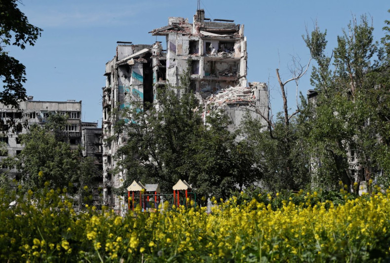 A view shows a residential building heavily damaged during Ukraine-Russia conflict in the southern port city of Mariupol, Ukraine May 30, 2022. 