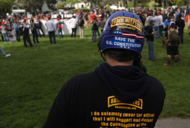 Members of the Oath Keepers provide security during the Patriots Day Free Speech Rally in Berkeley, California, U.S. April 15, 2017.  