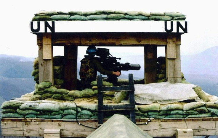 One of the posts of Dutch UN troops near the Moslem enclave and UN safe area of Srebrenica before Serb forces brushed aside the Duitch peacekeepers, overran the zone and killed thousands of its male inhabitants in 1995