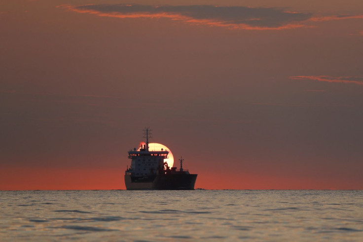 A tanker ship is seen in the English Channel at sunrise, near Dover, Britain, August 4, 2021.