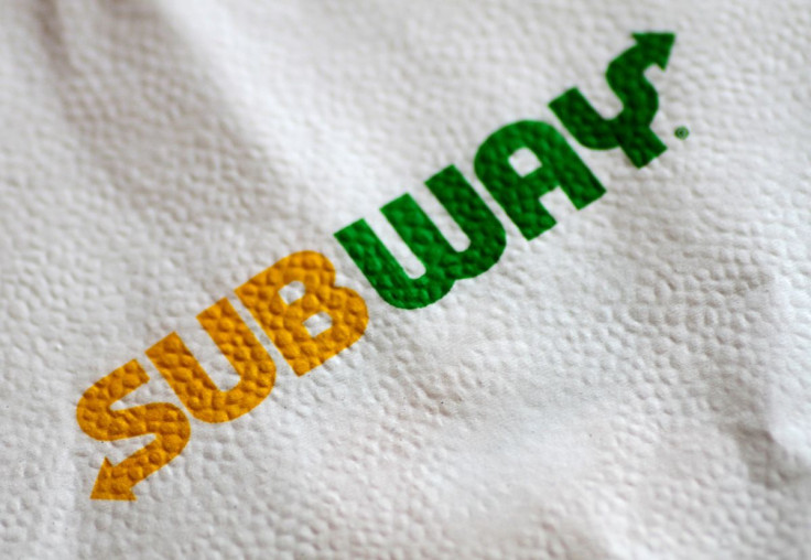 The Subway restaurant logo is seen on a napkin in this illustration photo August 30, 2017.   