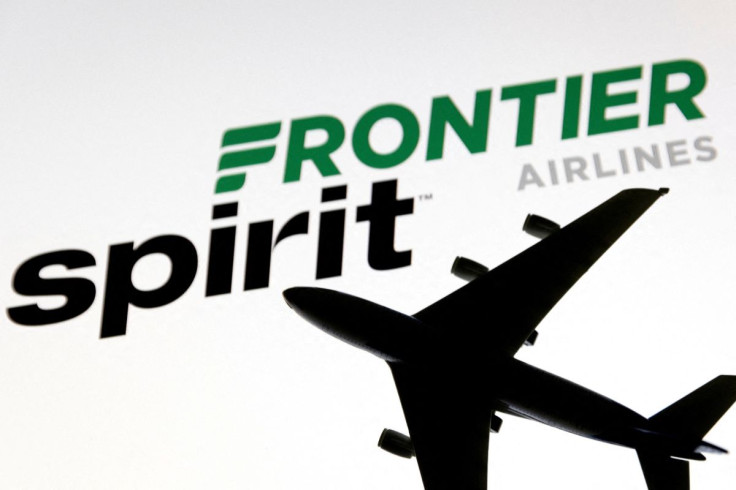 Spirit and Frontier Airlines logos are seen in this illustration taken June 27, 2022.