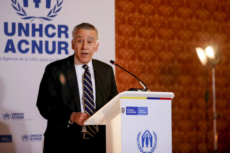 U.S. Ambassador to Colombia Philip Goldberg speaks during the announcement of the granting of legal status of temporary protection to Venezuelan migrants, in Bogota, Colombia February 8, 2021.
