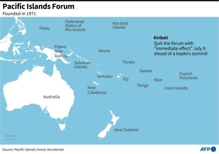 Map showing Kiribati and members of the Pacific Islands Forum