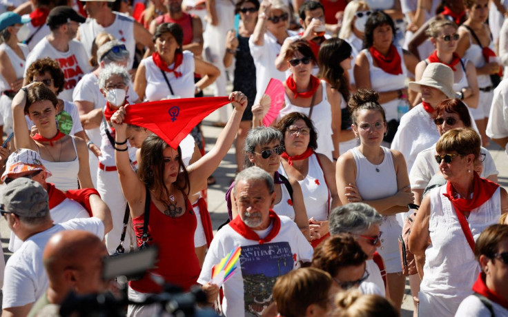People take part in a demonstration organized by Pamplona's feminist movement following various complaints of sexual assaults at the San Fermin festival in Pamplona, Spain July 12, 2022.