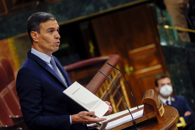 Spain's Prime Minister Pedro Sanchez delivers a speech during the state of the nation debate in parliament in Madrid, Spain, July 12, 2022. 