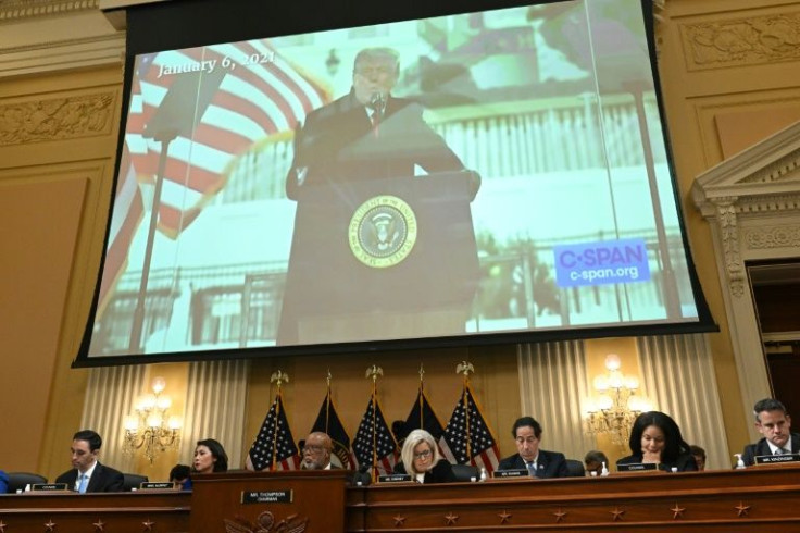 An image of former US president Donald Trump is shown during a committee hearing into the January 6, 2021 storming of the US Capitol