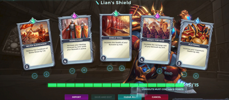 A card loadout meant for tanking with Khan in Paladins