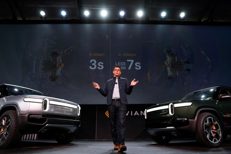 R.J. Scaringe, Rivian's 35-year-old CEO, introduces his company's R1T all-electric pickup truck and all-electric R1S SUV at Los Angeles Auto Show in Los Angeles, California, U.S. November 27, 2018.  