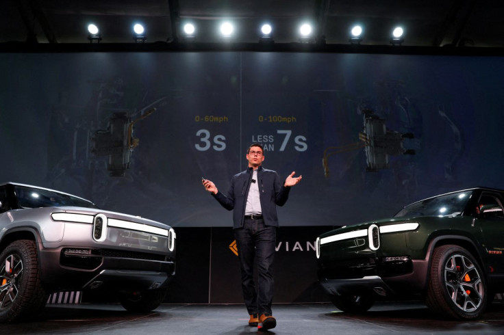 R.J. Scaringe, Rivian's 35-year-old CEO, introduces his company's R1T all-electric pickup truck and all-electric R1S SUV at Los Angeles Auto Show in Los Angeles, California, U.S. November 27, 2018.