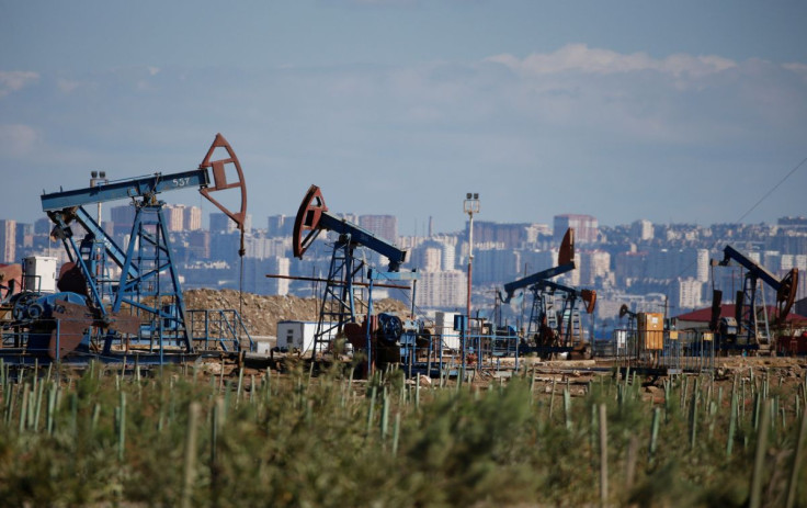 Pump jacks pump oil at an oil field on the shores of the Caspian Sea in Baku, Azerbaijan, October 5, 2017.  