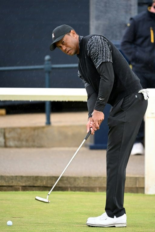 Tiger Woods on the putting green on Thursday as he returns to St Andrews, where he has twice been Open champion before