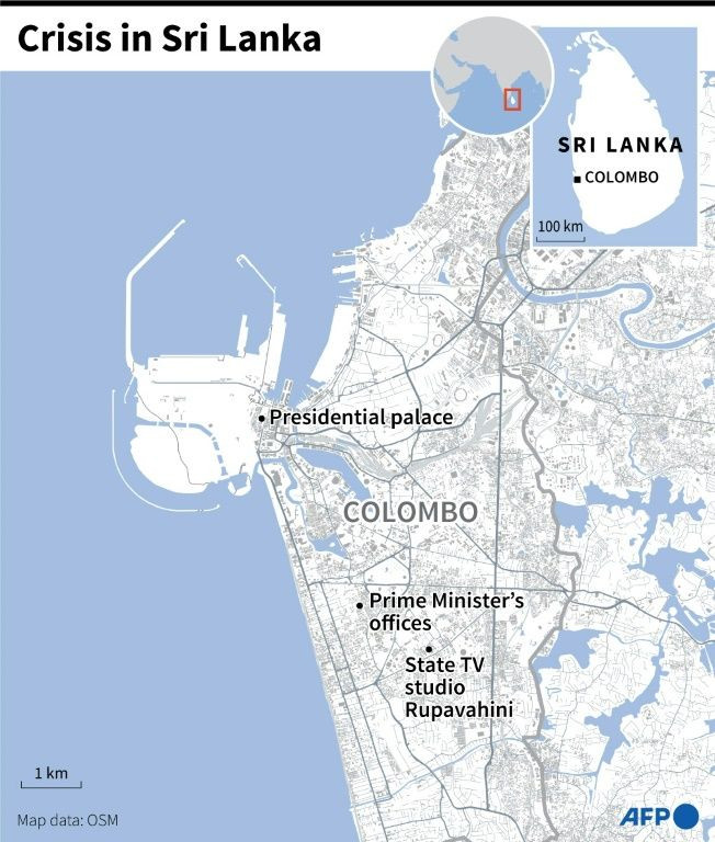Map of Colombo locating key buildings in the Sri Lankan capital.