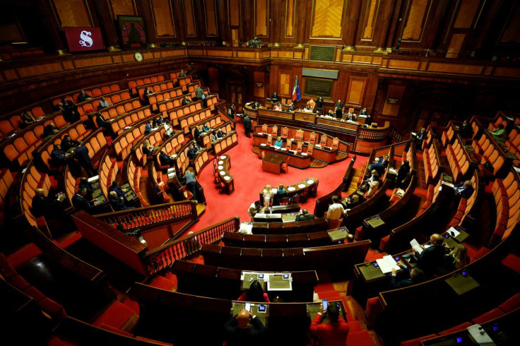 General view of upper house of parliament ahead of a confidence vote for the government, in Rome, Italy, July 14, 2022. 