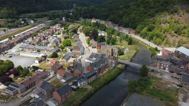 View of the city of Trooz and the river La Vesdre, a year after floods devastated towns in eastern of Belgium, in Trooz, Belgium, July 5, 2022.  