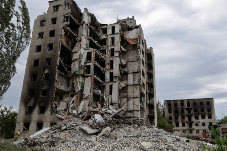 A view shows apartment buildings damaged during Ukraine-Russia conflict in the town of Popasna in the Luhansk region, Ukraine July 14, 2022. 