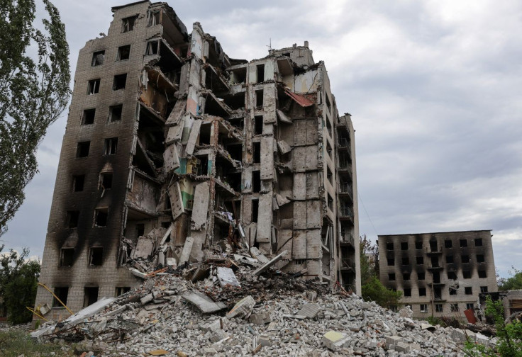 A view shows apartment buildings damaged during Ukraine-Russia conflict in the town of Popasna in the Luhansk region, Ukraine July 14, 2022. 