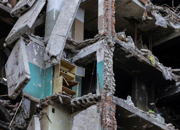 A view shows an apartment building damaged during Ukraine-Russia conflict in the town of Popasna in the Luhansk region, Ukraine July 14, 2022. 