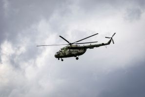 Russian army helicopter flies during Ukraine-Russia conflict over the town of Popasna in the Luhansk region, Ukraine July 14, 2022. 