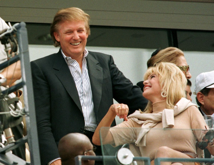 Developer Donald Trump talks with his former wife Ivana Trump during the men's final at the U.S. Open September 7, 1997. 