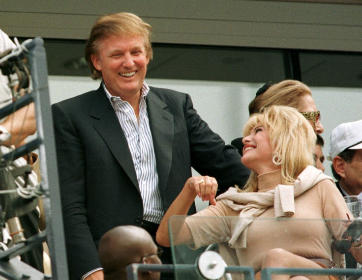 Developer Donald Trump talks with his former wife Ivana Trump during the men's final at the U.S. Open September 7, 1997.