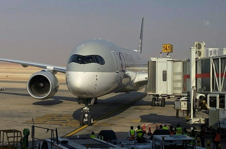 A Qatar Airways passenger jet is seen at Riyadh's Hamad International Airport in this file picture taken on January 11, 2021