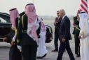 U.S. President Joe Biden arrives at King Abdulaziz International Airport, in Jeddah, Saudi Arabia July 15, 2022. 
