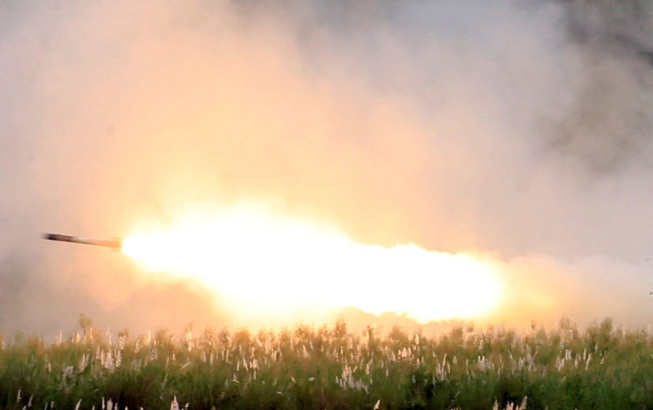 U.S. military forces fire a High Mobility Artillery Rocket System (HIMARS) rocket during the annual  Philippines-US live fire amphibious landing exercise (PHIBLEX) at Crow Valley in Capas, Tarlac province, north of Manila, Philippines October 10, 2016. 